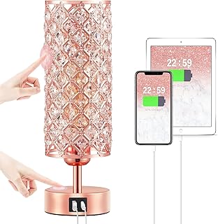 Hong-in Crystal Table Lamp - 3-Way Dimmable Touch Control, Rose Gold Bed...