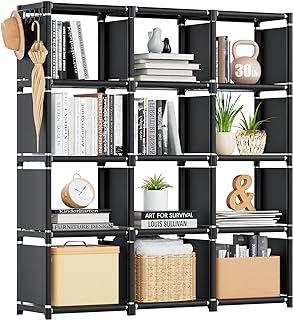 Mavivegue Book Shelf, 12 Cube Storage Organizer, DIY Bookcase, Metal Boo...