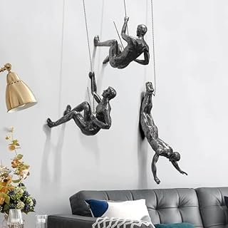 NestVogue Set of 3 Climbing Man Wall Sculpture - 3D Industrial Mountaine...