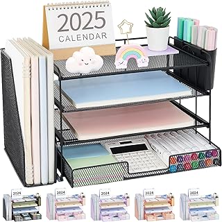 OPNICE Desk Organizer, 4-Tier Desktop File Organizer with Drawer and 2 P...