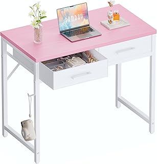 Pamray 32 Inch Small Computer Desk with 2 Drawers for Bedroom Study Writ...