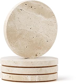 WORHE Natural Travertine Marble Coasters Set of 4-4