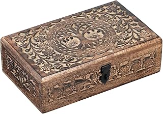 Wooden Jewelery Box Decorative Box with Life of Tree Carving - Antique D...