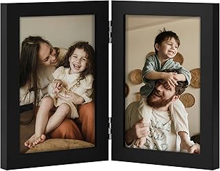 decorUhome Double 4x6 Picture Frame Vertical, Engineered Wood Bifold Pho...