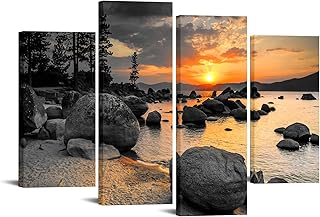 iKNOW FOTO Large 4-Piece Lake Tahoe Wall Art - Black, White, and Yellow ...