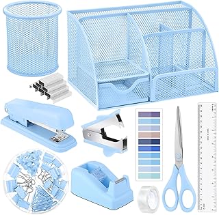 11 in 1 Blue Desk Organizer and Accessories, Blue Desk Accessories Light...