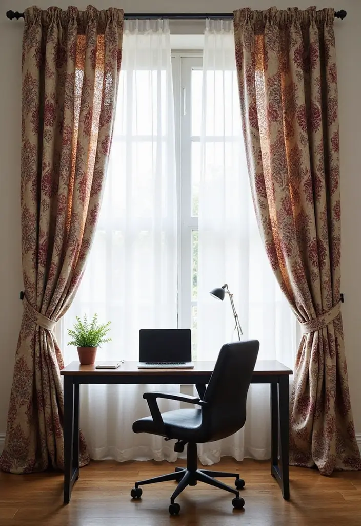 12 Office Curtain Ideas That Add Privacy & Style - 11. Patterned Blackout Curtains 1