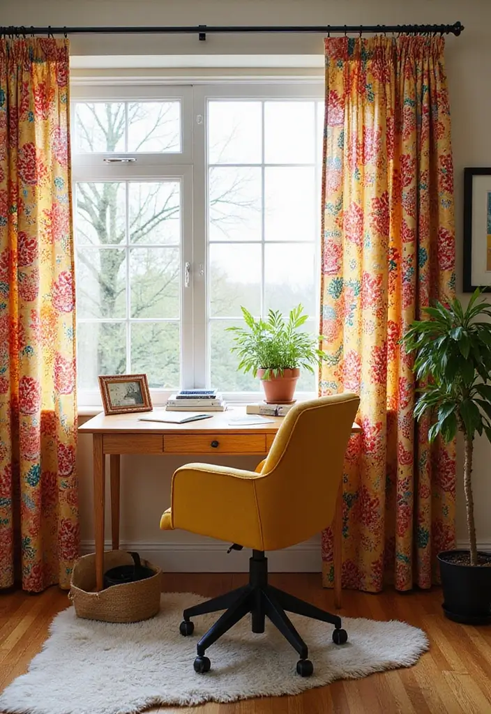 12 Office Curtain Ideas That Add Privacy & Style - 6. Printed Fabric Curtains 1