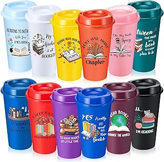 12 Pcs Book Lovers Gifts Bulk, 16oz Library Reading Theme Coffee Cups wi...