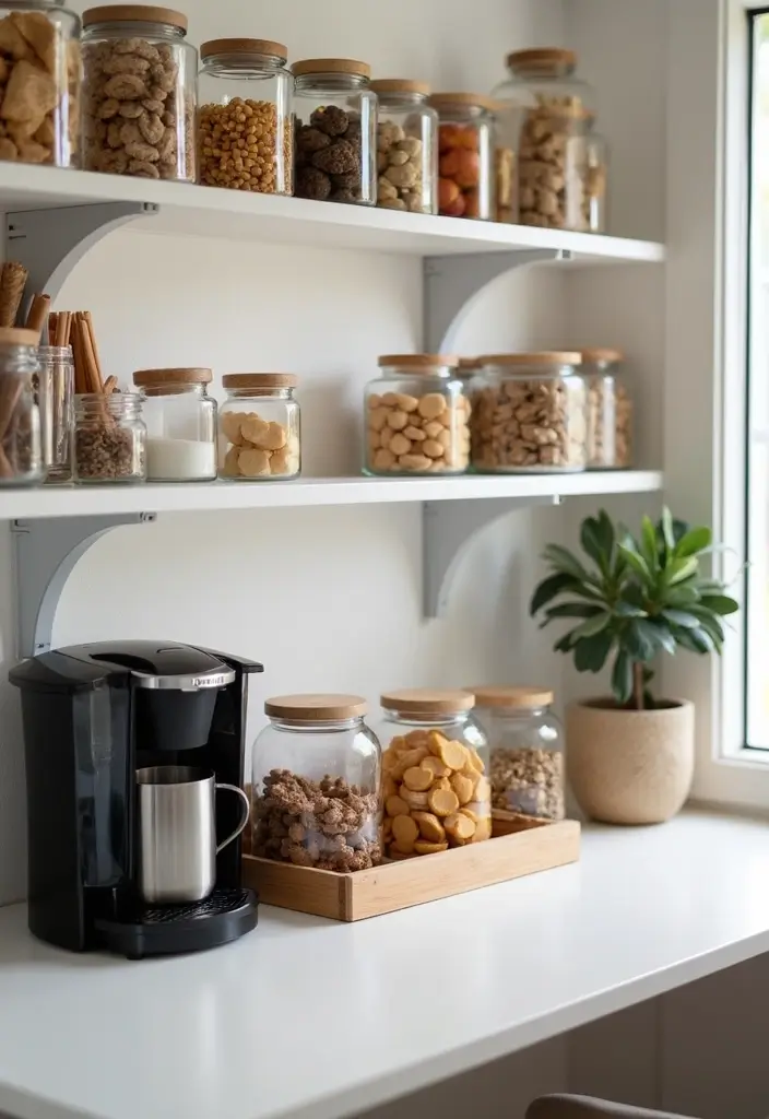 15 Office Coffee Station Ideas for Caffeine Lovers - 12. Coffee Station with Snack Bar 1