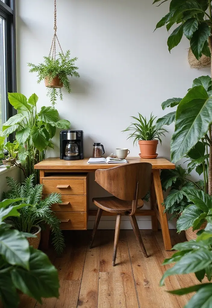 15 Office Coffee Station Ideas for Caffeine Lovers - 14. Biophilic Coffee Station 1