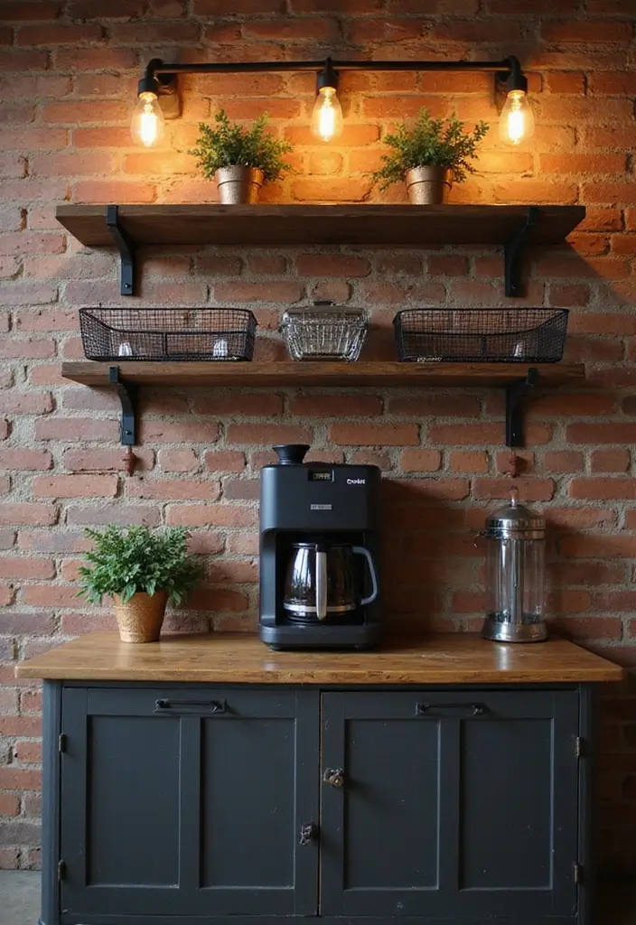 15 Office Coffee Station Ideas for Caffeine Lovers - 3. Industrial Chic Setup 1