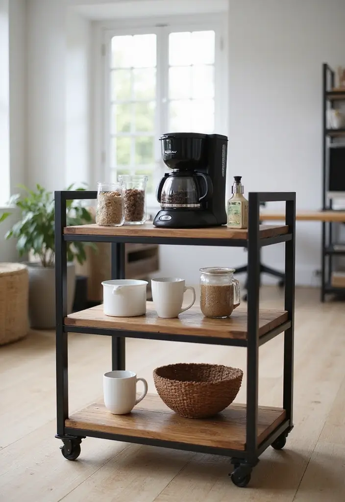 15 Office Coffee Station Ideas for Caffeine Lovers - 6. Coffee Cart on Wheels 1