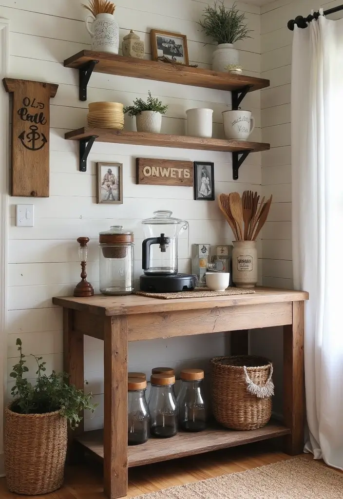 15 Office Coffee Station Ideas for Caffeine Lovers - 7. Rustic Farmhouse Coffee Station 1