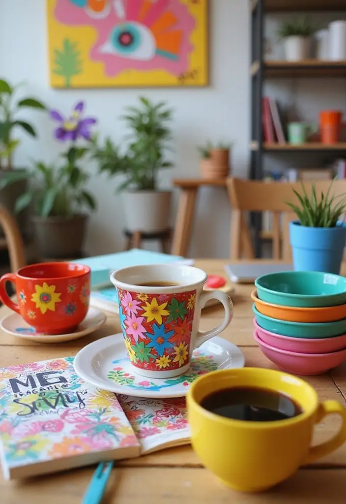 15 Office Coffee Station Ideas for Caffeine Lovers - 8. Bright and Colorful Coffee Setup 1