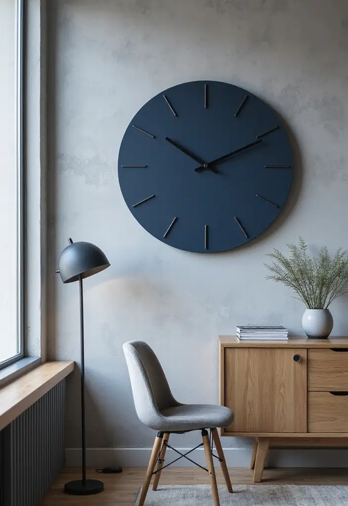 18 Dark Blue Office Ideas That Feel Sophisticated - 17. Navy Blue Statement Clock 1