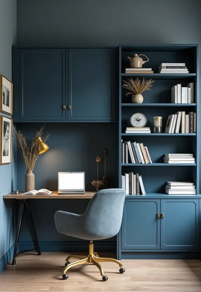 18 Dark Blue Office Ideas That Feel Sophisticated - 9. Dark Blue Storage Solutions 1