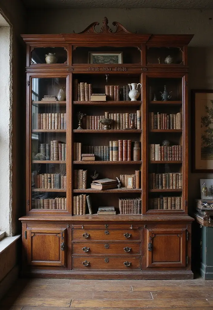 18 Vintage Office Decor Ideas That Feel Timeless - 17. Antique Bookcases 1