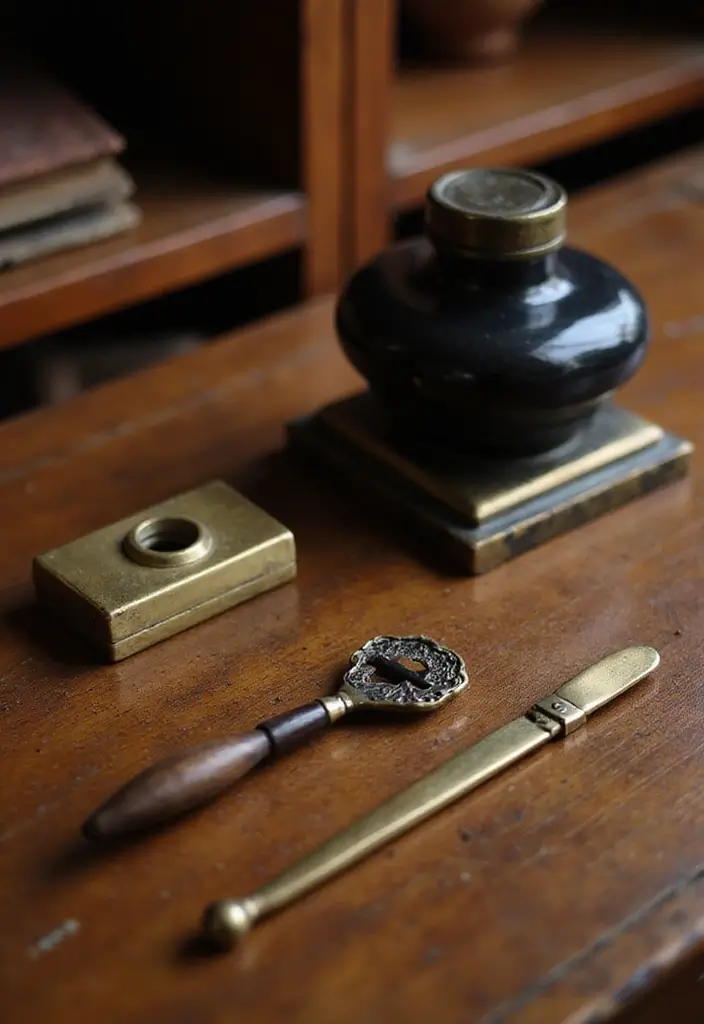 18 Vintage Office Decor Ideas That Feel Timeless - 4. Antique Desk Accessories 1