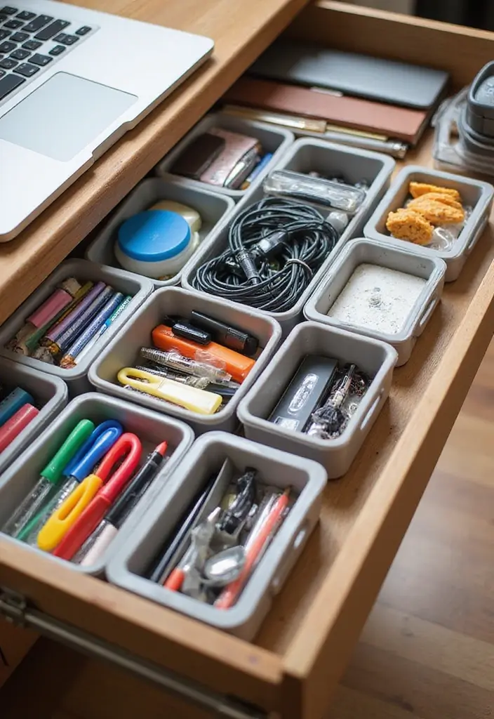 25 Office Desk Organization Ideas That Reduce Clutter - 1. Use Drawer Organizers 1