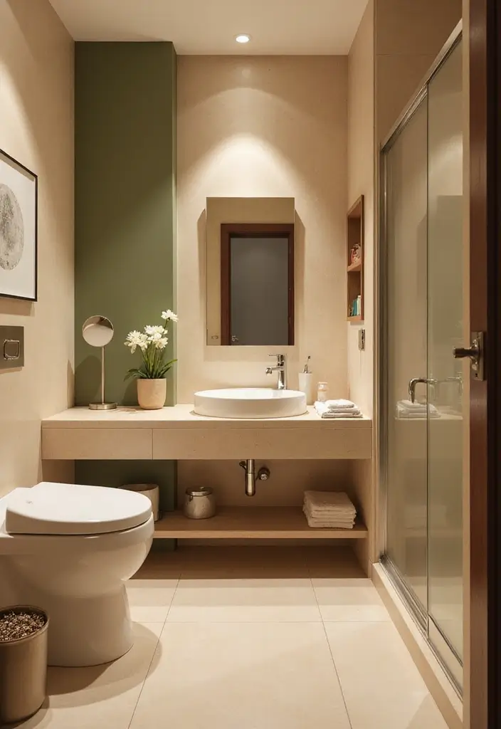 30 Office Bathroom Decor Ideas So It Doesn’t Feel Like… an Office Bathroom - 22. Warm Color Palettes 1