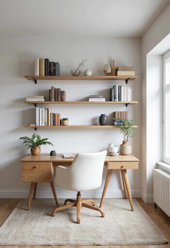 30+ Office Desk Decor Ideas That Spark Creativity - 14. Elegant Wall Shelves 1