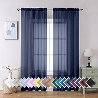 Aiyufeng Sheer Navy Blue Curtains 84 inch Length 2 Panels Set, Airy Soft...