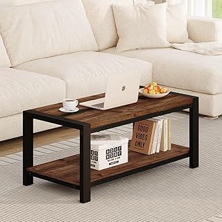 BON AUGURE Coffee Table for Living Room, Industrial Wood and Metal Livin...