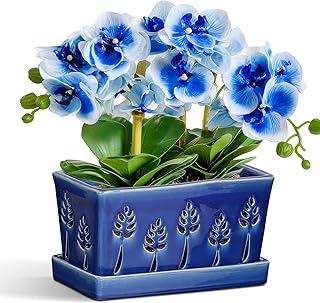 BUYMAX 10 Inch Rectangle Ceramic Orchid Pots with Holes, Heavy Duty Hand...