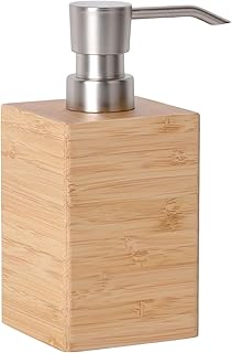 Bamboo Soap Dispenser with Anti-Slip Pads and Stylish Horizontal Wood Gr...