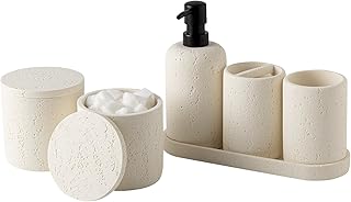 Bathroom Accessories Set, Travertine Stone-Look, 6 PCS Bathroom Accessor...