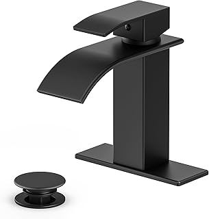 Bathroom Faucet Matte Black Modern Waterfall Bathroom Sink Faucet with S...