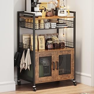 Coffee Bar Cabinet, 3 Tier Coffee Station Table on Wheels, 35.9