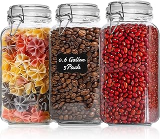 ComSaf Airtight Glass Jars with Lids 0.6 Gallon Set of 3, Food Storage C...