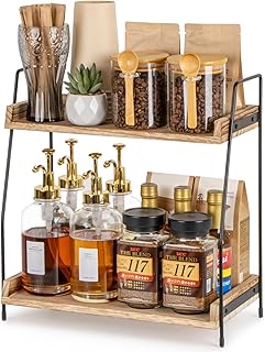 Countertop Coffee Station Organizer, 2 Tier Wooden Shelf for Coffee Bar ...