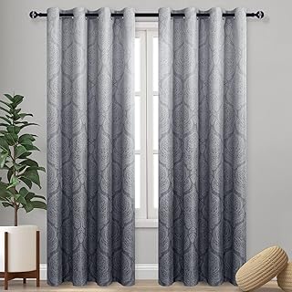 DWCN Ombre Blackout Curtains for Bedroom - Damask Patterned Thermal Insu...