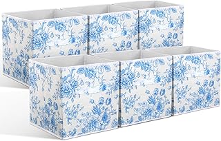 Geelin 6 Pcs Blue Floral Cube Storage Bins 11 Inch Blue Flower Storage B...