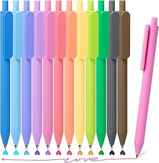 Gel Pens 12 Colors Retractable Quick Dry Ink Pens Fine Point 0.7mm, Smoo...