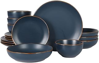 Gibson Home Hazeltine 16-Piece Navy Blue Stoneware Dinnerware Set – Pl...