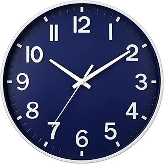 HZDHCLH Navy Blue Wall Clocks Battery Operated,12 inch Silent Non Tickin...