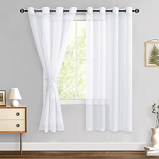 Hiasan White Sheer Curtains for Bedroom with Tiebacks, Lightweight Airy ...