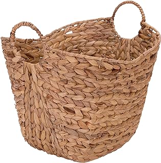 Household Essentials ML-4002 Tall Water Hyacinth Wicker Basket with Hand...