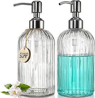 JASAI 2PACK 18 Oz Glass Soap Dispenser with Rust Proof Stainless Steel P...