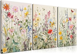 KISSFOX 3 Piece Canvas Wall Art Wildflowers Wall Decor Floral Pictures B...