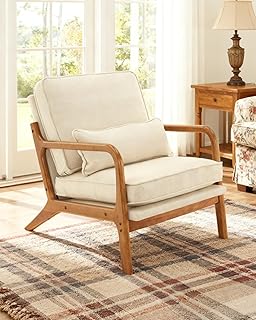 Karl home Accent Chair Mid-Century Modern Chair with Pillow Linen Fabric...