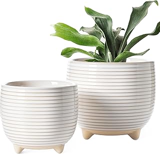 LE TAUCI Ceramic Plant Pots, 5.1 + 6.4 Inch Footed Pots for Plants, Mode...