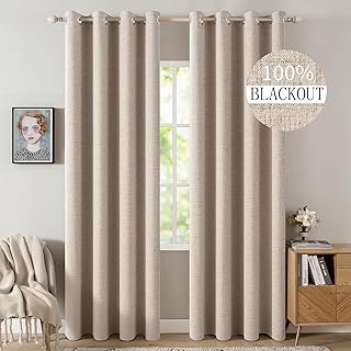 MIULEE 100% Blackout Linen Textured Curtains for Bedroom Solid Thermal I...