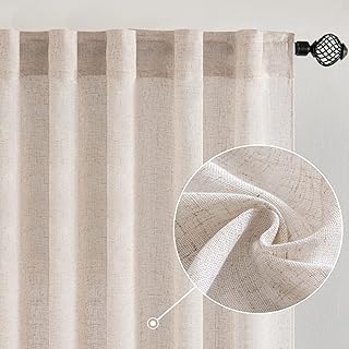 MIULEE Natural White Linen Curtains 84 Inch Long for Bedroom Living Room...