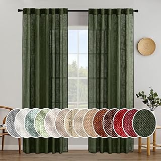 MIULEE Olive Green Linen Curtains 84 Inch Length for Bedroom Living Room...