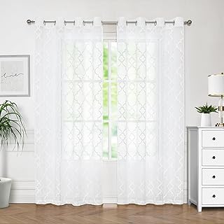 Moroccan Embroidered Semi-Sheer Curtain Drapes for Girls Women Bedroom 5...